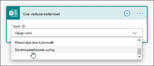 Power Automate'i päästiku jaoks vormi valimine
