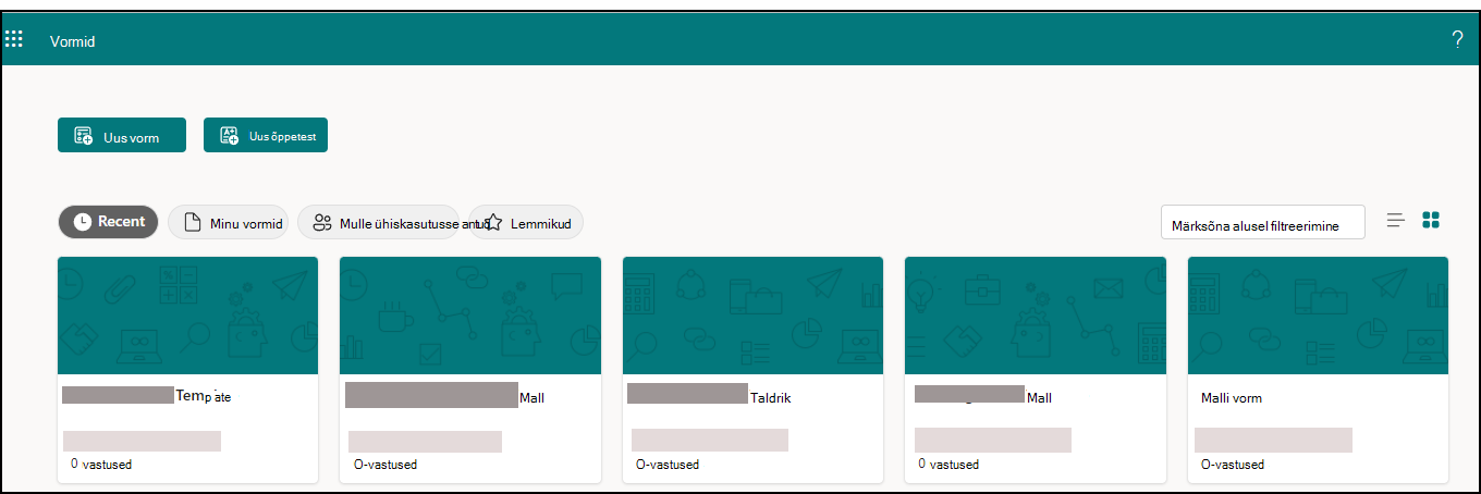 Image of template options in Forms template options screen