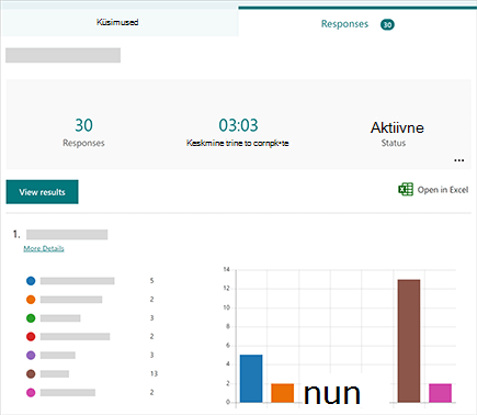 Microsoft Forms vahekaarte Vastused kujutav pilt