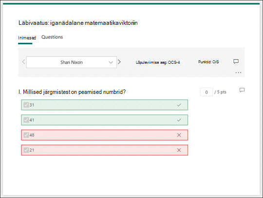 Saate vaadata õppetestide vastuseid.