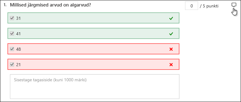 Vastused õppetestide kohta.