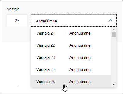 Sisestage vastaja otsinguväljale kindel number, et näha selle isiku vastuse üksikasju Microsoft Forms
