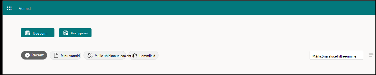 Uue vormi käivitamise kuvatõmmis