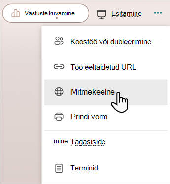 Kuvatõmmis, millel on kujutatud Mitmekeelne funktsioon Microsofti vormile või õppetesti keelte lisamiseks.