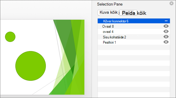 Kuvab Office 2016 for Maci valikupaani peitmisfunktsioonid
