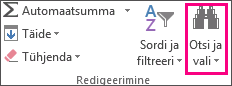 Menüü Avaleht jaotise Redigeerimine nupp Otsi & Vali