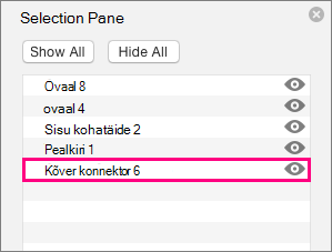 . Kuvab konnektori valikupaani loendi allservas