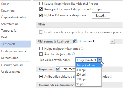 Vaikimisi pildi eraldusvõime määramine