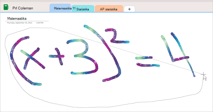 Screenshot showing the use of the lasso select tool to circle a handwritten equation