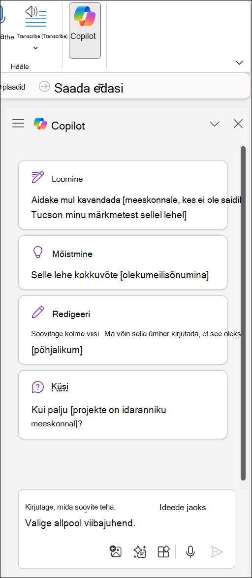 Juurdepääs Copilotile OneNote'i nupu kaudu