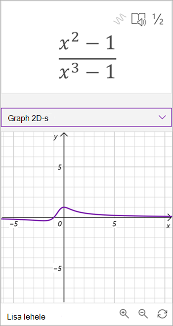 Screenshot of mateth assistant generated graph for the equation x squared - 1 over x to the third miinus 1