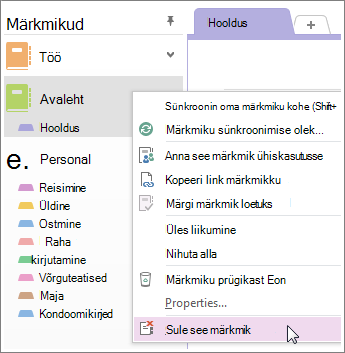 Kui te ei soovi märkmikku enam kasutada, saate selle sulgeda.