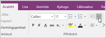 Kuvatõmmis rakenduse OneNote 2016 nupust „Suurenda taanet”.