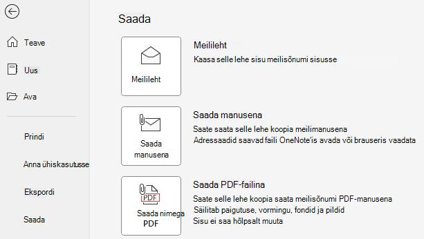 kuvatõmmis nuppudest Saada manusena ja Saada PDF-failina.