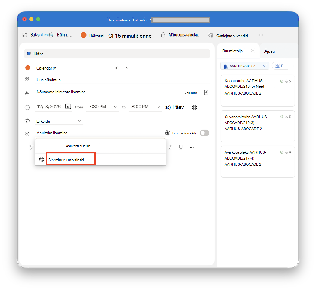Ruumiotsija abil sirvimine rakenduses Outlook for Mac