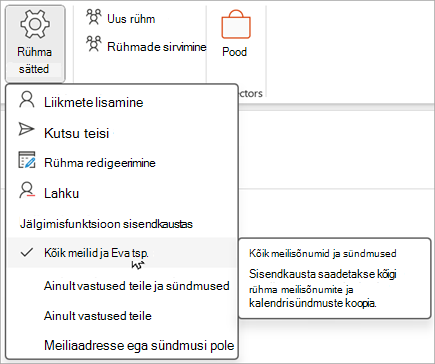 Valige lindil Rühmasätted ja seejärel valige, milliseid üksusi soovite jälgida või mille jälgimist soovite tühistada.