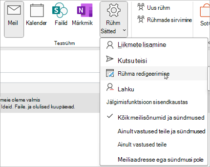 Valige lindil Rühmasätete > redigeerimine