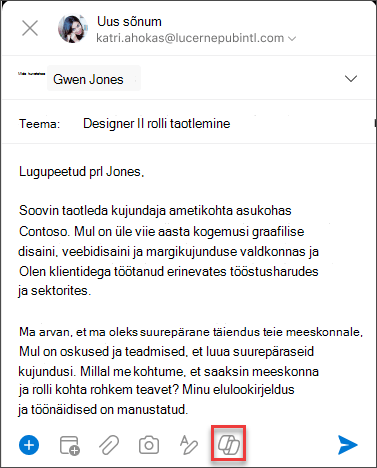 Copiloti ikoon koostamise menüüs iOS-is