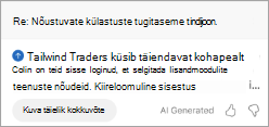 Kuvab kokkuvõtte Outlookis. Kokkuvõtte all asub nupp Kuva täielik kokkuvõte.