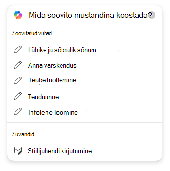 Pikkuse ja tooni suvandid, mida valida meilisõnumite koostamisel Copilotiga Outlookis