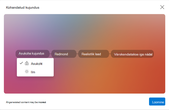 Kuva, kus on kuvatud ripploend, mida kasutatakse kohandatud kujunduse atribuutide konfigureerimiseks uues Outlooki Windowsi versioonis