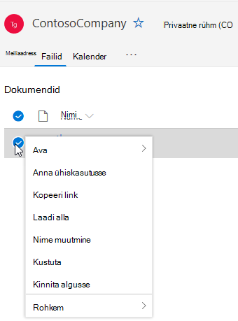 Faili kustutamise ja ümbernimetamise suvandite kuvamine