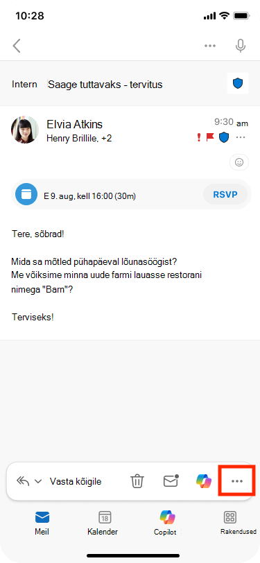 Rohkem toiminguid asub tööriistariba Meiliajakava parempoolses allnurgas