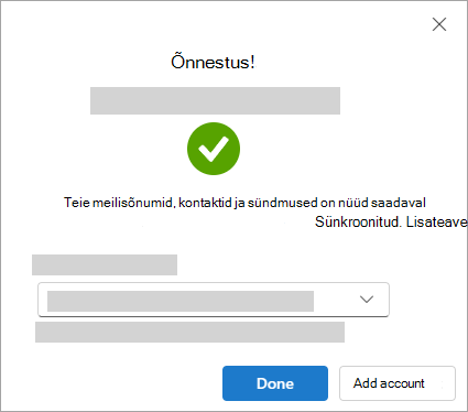Screenshot showing success window when adding a Google account