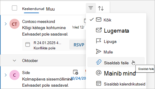 Kõigi manustega sõnumite otsimiseks valige on failid.