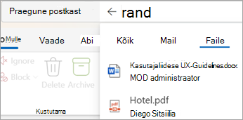 Ainult manustega otsingutulemite kuvamiseks valige Files.