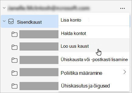 Kaustapaani menüüs Rohkem suvandeid valitud käsu Loo uus kaust kuvatõmmis