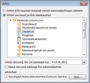 Dialoogiboks Arhiivimine