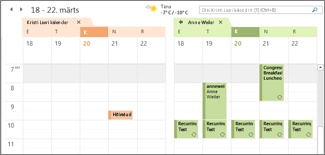 imporditud Google’i kalender Outlookis kõrvuti