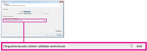 Võrguühenduseta säilitatava e-posti hulga liugur