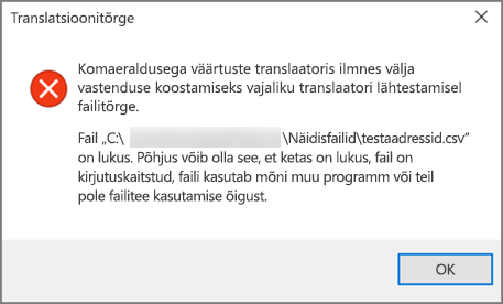 See tõrketeade kuvatakse juhul, kui teie .csv fail sisaldab halvasti vormindatud andmeid.
