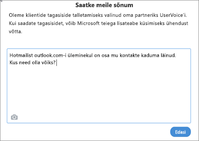 Näide sellest, mida võite kirjutada, et anda meile teada, et teie kontaktid on puudu.