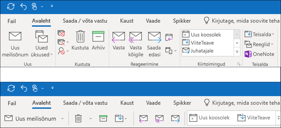 Nüüd saate Outlookis valida kahe erineva lindifunktsiooni vahel.