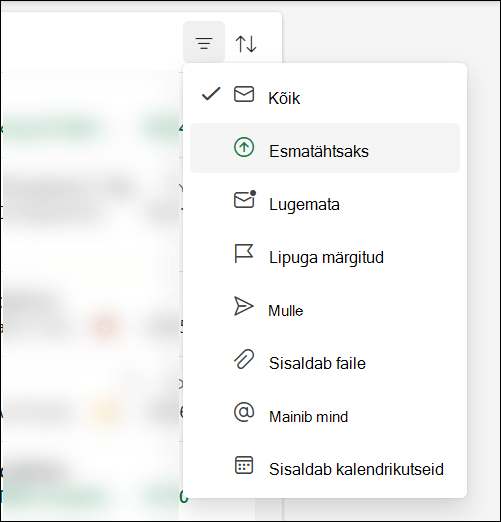 Outlooki sõnumifiltri menüü, kus on näha, et suvand On kõrge prioriteet.
