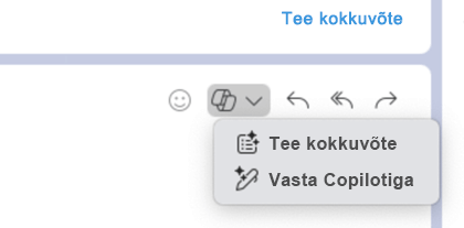 Valitud Copiloti ikoon langetab menüü, mis näitab Copilotiga kokkuvõtte tegemist ja vastamist.