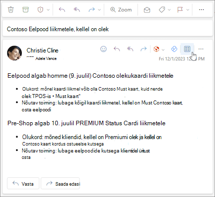 Outlooki veebirakendus ja uue Rakenduse Outlook for Windows sõnumi toiminguribal ikoon Rakendused.