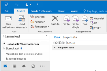 Pilt sellest, kuidas see välja näeb, kui teil on Outlook 2016 Outlook.com konto.