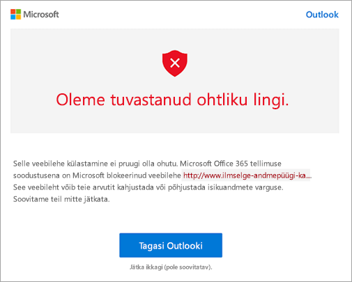 Ebaturvalise lingi hoiatuskuva kuvatõmmis
