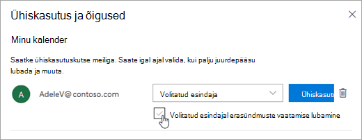Kuvatõmmis märkeruudust Luba volitatud esindajal erasündmusi vaadata