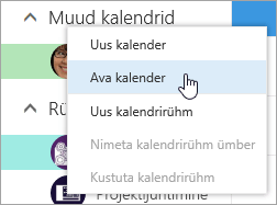 Kuvatõmmis kontekstimenüüst Muud kalendrid, kus on valitud käsk Ava kalender.