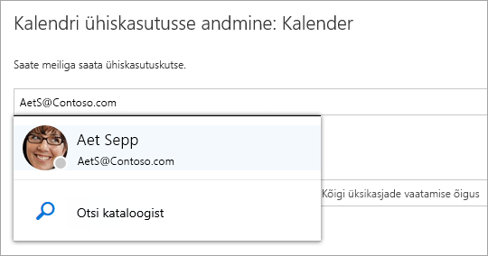 Kuvatõmmis dialoogiboksist Selle kalendri ühiskasutus.