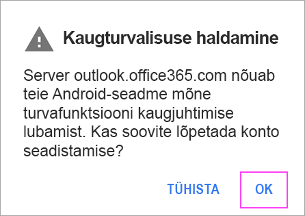 Klõpsake nuppu OK, kui teile kuvatakse viipasid.