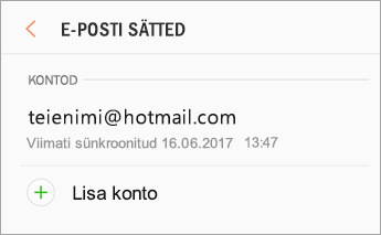 Sätted > : lisa konto