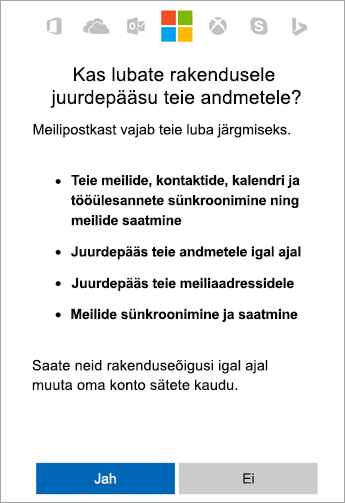 Õiguste aktsepteerimiseks puudutage valikut Jah