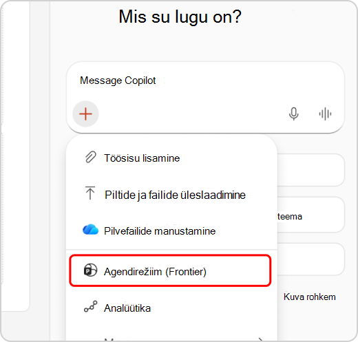 Rippmenüüs esile tõstetud agendirežiim