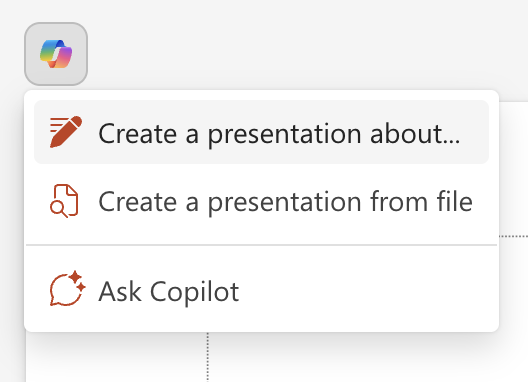 Copiloti nupp PowerPointi slaidi kohal.